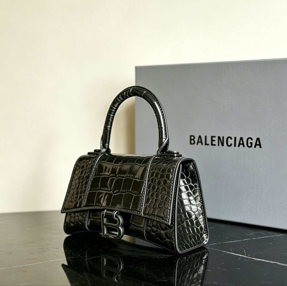 Balenciaga Hourglass XS Black Crocodile Embossed Handbag - Picture 6 of 7